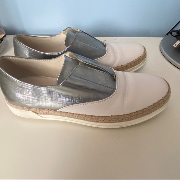 Tod’s white silver leather Espadrille slip on Sneakers Size 35